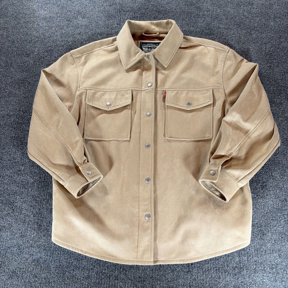 Levis Jacket Womens L Beige Faux Suede Snap Shacket Coat